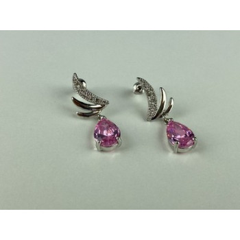 Stud Earrings with Pink & White CZ