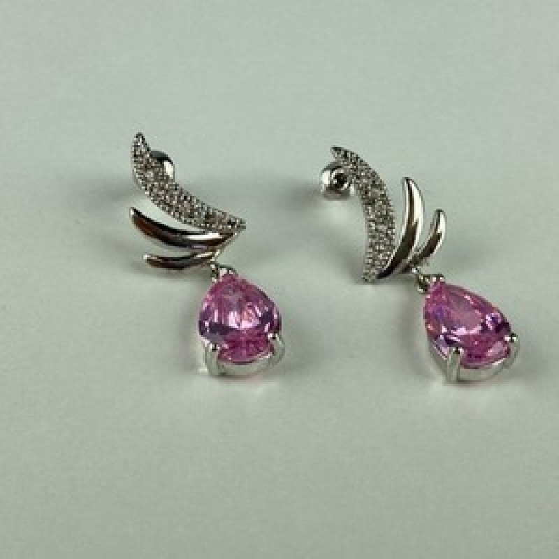 Stud Earrings With Pink & White CZ
