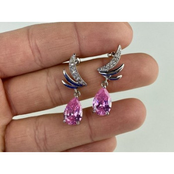 Stud Earrings with Pink & White CZ