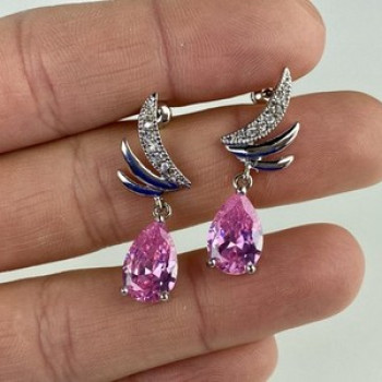 Stud Earrings With Pink & White CZ