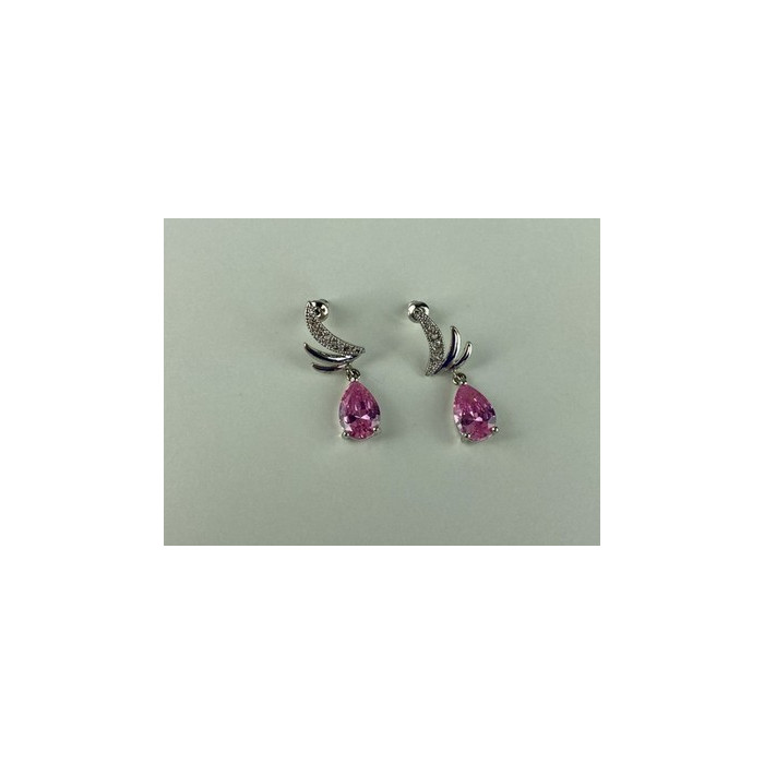 Stud Earrings with Pink & White CZ