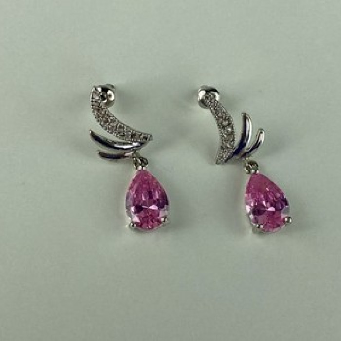 Stud Earrings With Pink & White CZ