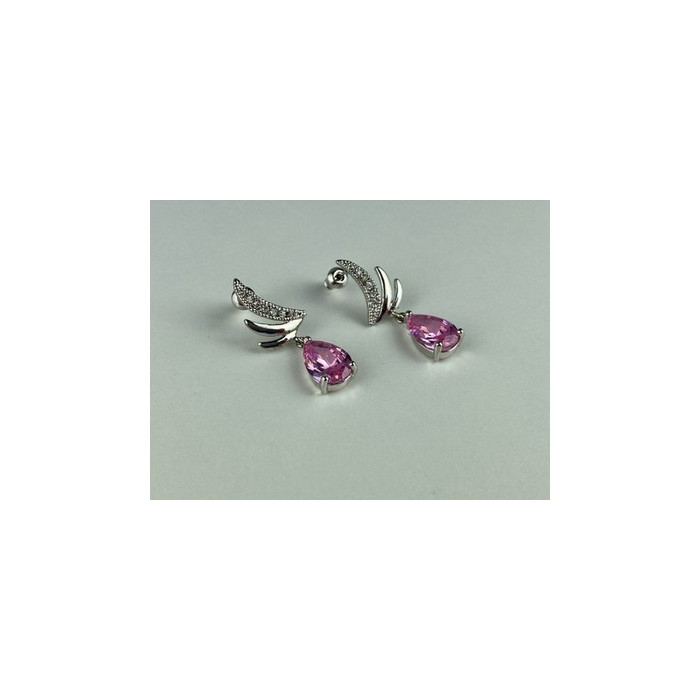 Stud Earrings with Pink & White CZ