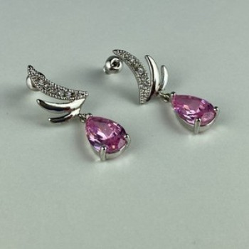 Stud Earrings With Pink & White CZ