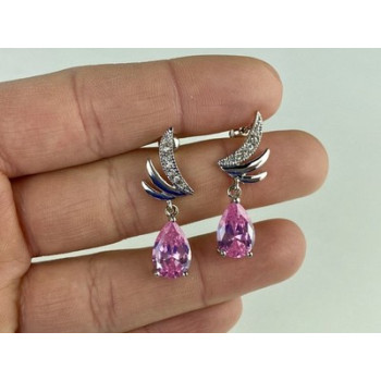 Stud Earrings with Pink & White CZ