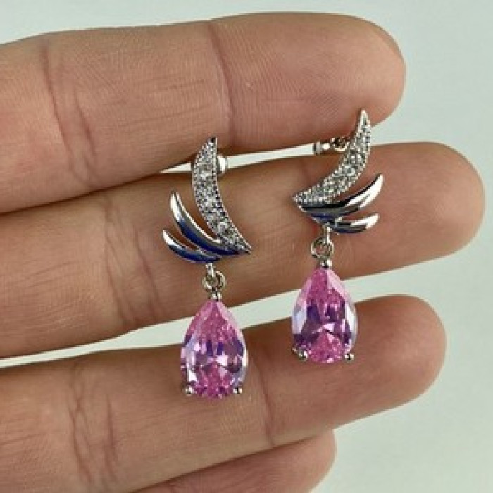 Stud Earrings With Pink & White CZ
