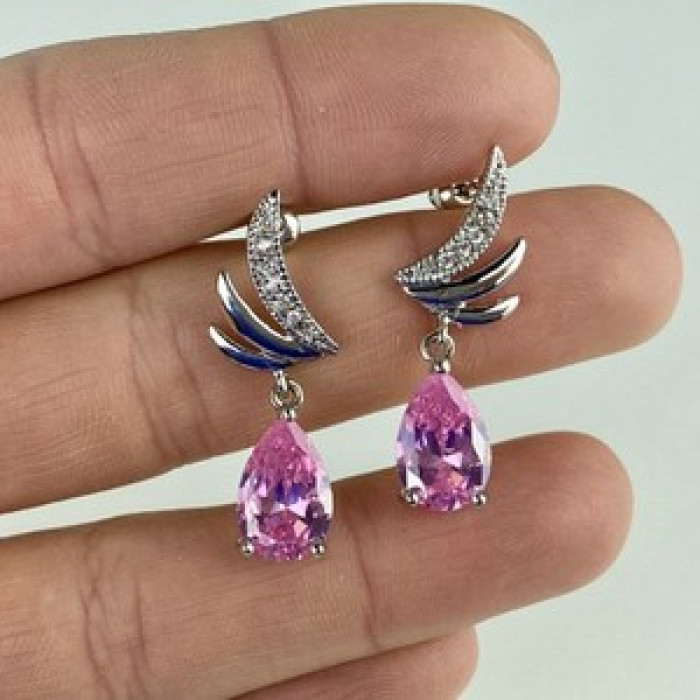 Stud Earrings With Pink & White CZ