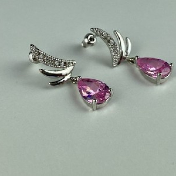 Stud Earrings With Pink & White CZ