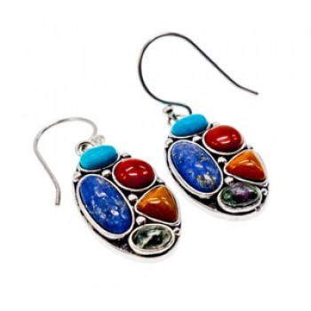 925 Sterling Silver Multicolor Jasper Earrings