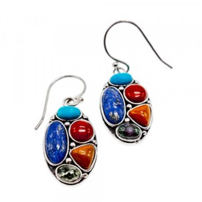 925 Sterling Silver Multicolor Jasper Earrings
