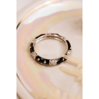 925 Sterling Silver Black Enamel & CZ Band Ring Size 11