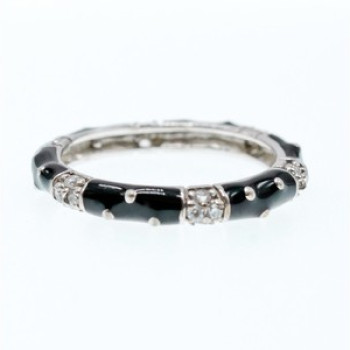 925 Sterling Silver Black Enamel & CZ Band Ring Size 11