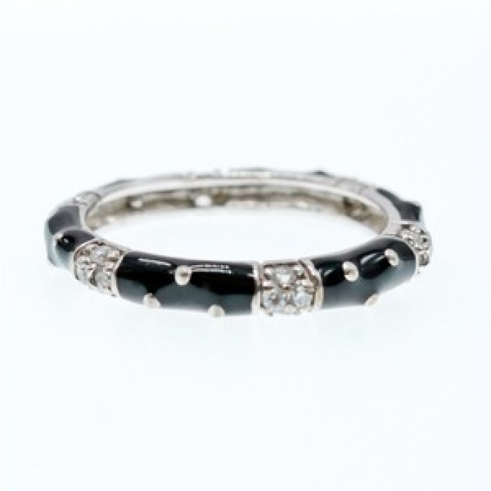 925 Sterling Silver Black Enamel & CZ Band Ring Size 11