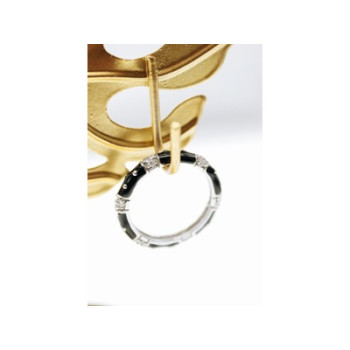 925 Sterling Silver Black Enamel & CZ Band Ring Size 11