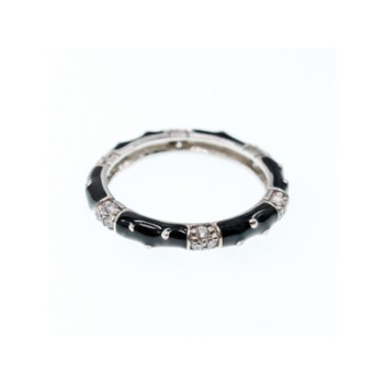 925 Sterling Silver Black Enamel & CZ Band Ring Size 11