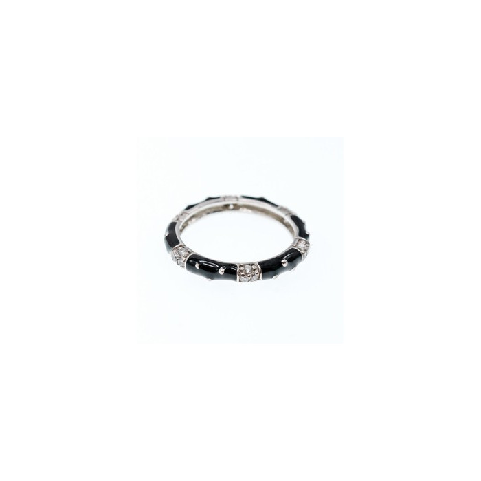 925 Sterling Silver Black Enamel & CZ Band Ring Size 11