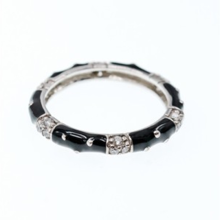 925 Sterling Silver Black Enamel & CZ Band Ring Size 11