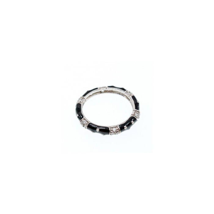925 Sterling Silver Black Enamel & CZ Band Ring Size 11