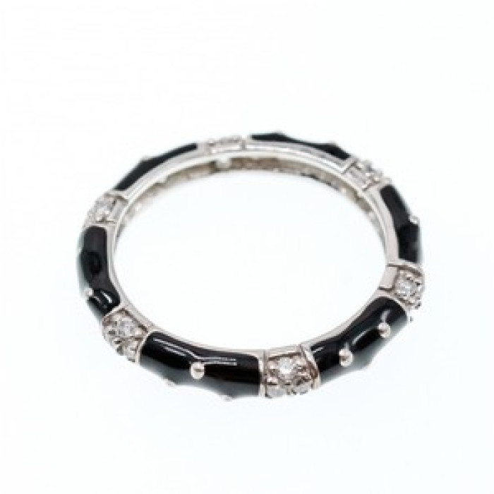 925 Sterling Silver Black Enamel & CZ Band Ring Size 11