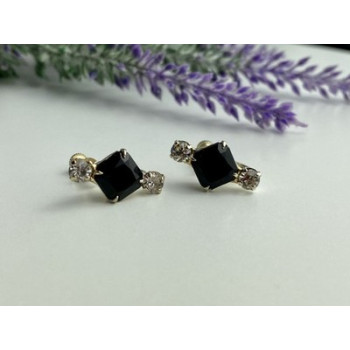 Stud Earrings with Black Onyx & CZ