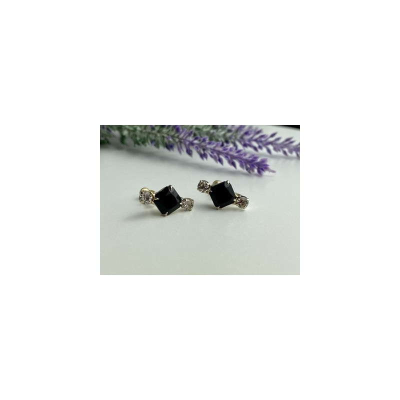 Stud Earrings with Black Onyx & CZ