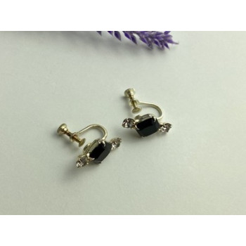 Stud Earrings with Black Onyx & CZ