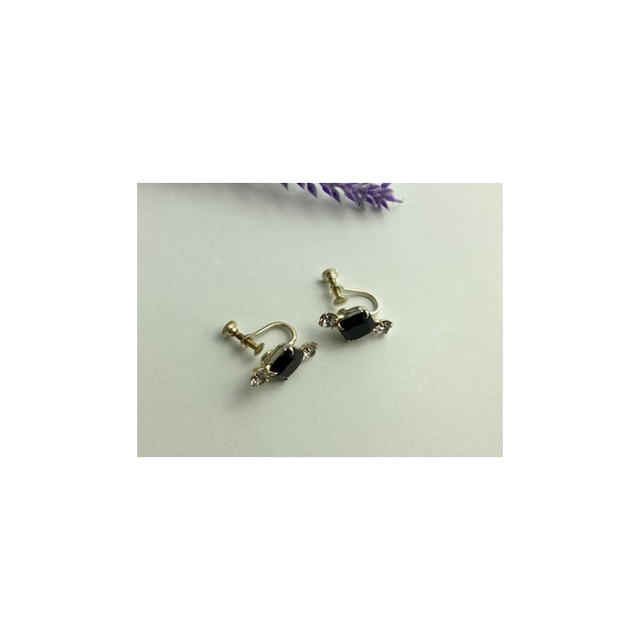 Stud Earrings with Black Onyx & CZ
