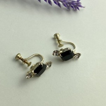 Stud Earrings With Black Onyx & CZ