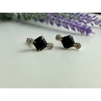 Stud Earrings with Black Onyx & CZ
