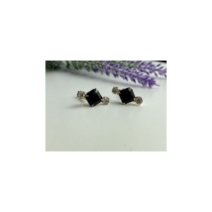 Stud Earrings with Black Onyx & CZ