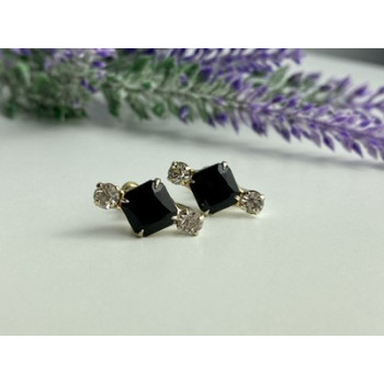 Stud Earrings with Black Onyx & CZ