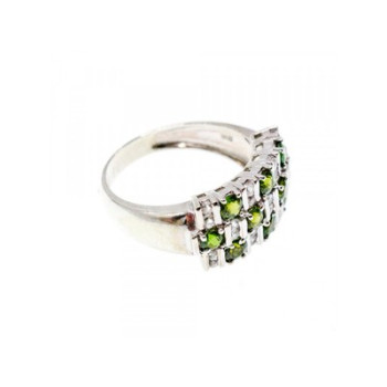 925 Sterling Silver Peridot & White Spinel Ring Size 9