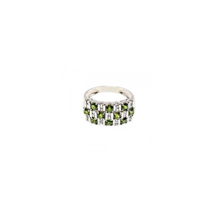 925 Sterling Silver Peridot & White Spinel Ring Size 9