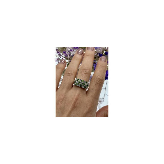 925 Sterling Silver Peridot & White Spinel Ring Size 9