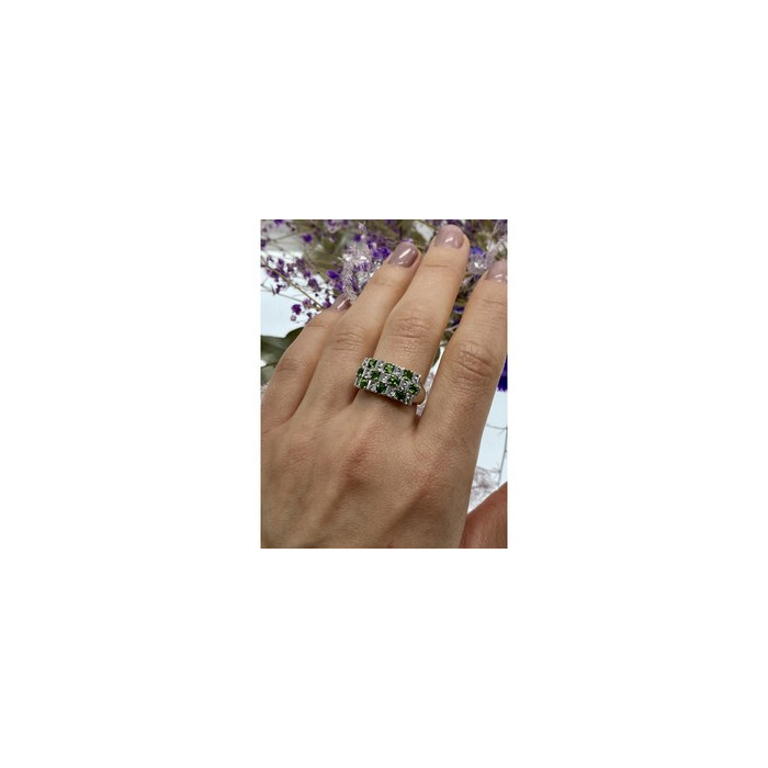 925 Sterling Silver Peridot & White Spinel Ring Size 9