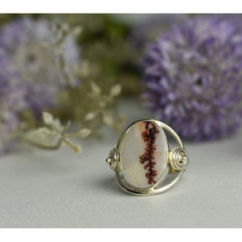 Vintage 925 Sterling Silver Moss Agate Ring Size 8