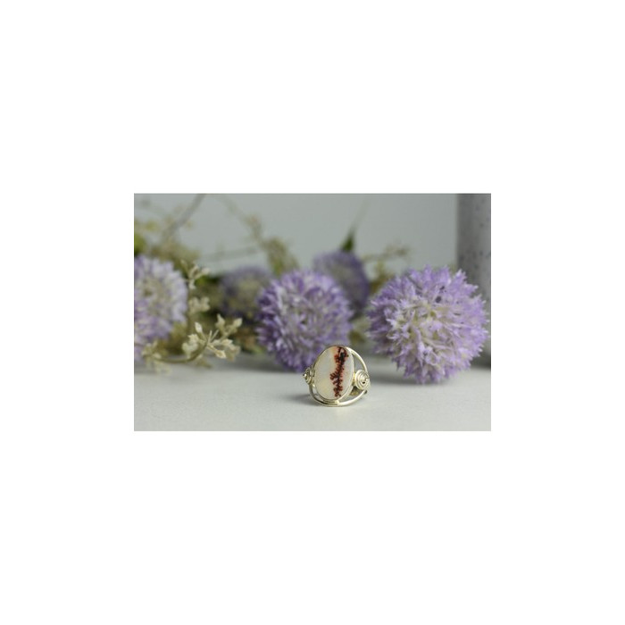 Vintage 925 Sterling Silver Moss Agate Ring Size 8