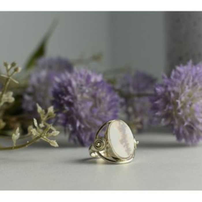 Vintage 925 Sterling Silver Moss Agate Ring Size 8