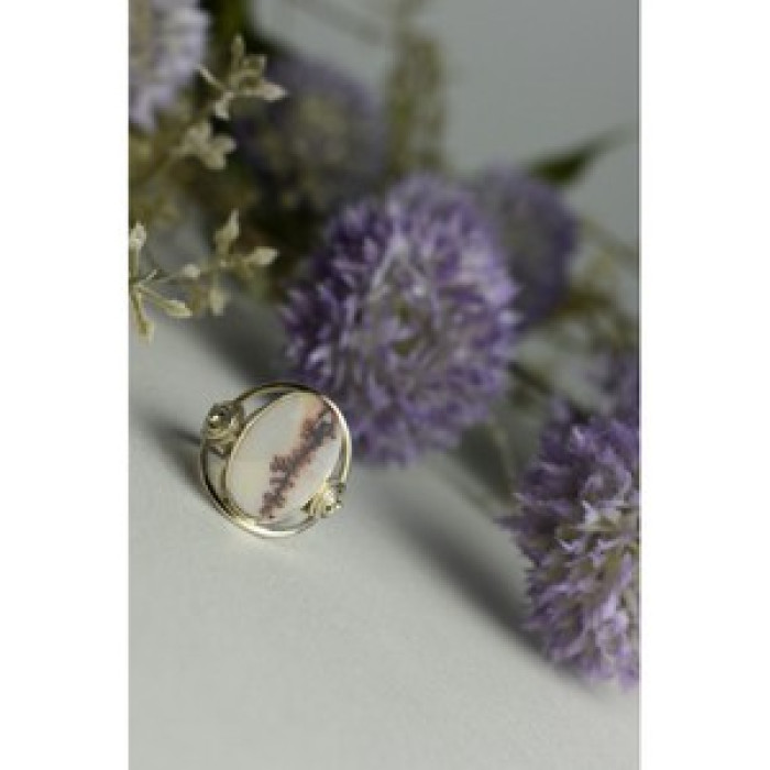 Vintage 925 Sterling Silver Moss Agate Ring Size 8