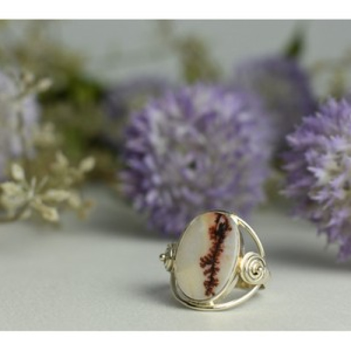 Vintage 925 Sterling Silver Moss Agate Ring Size 8