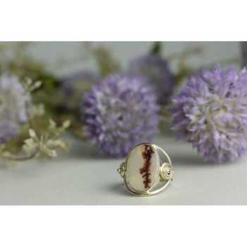 Vintage 925 Sterling Silver Moss Agate Ring Size 8