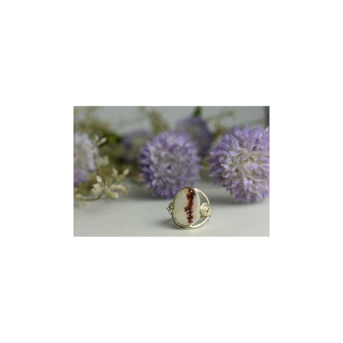 Vintage 925 Sterling Silver Moss Agate Ring Size 8