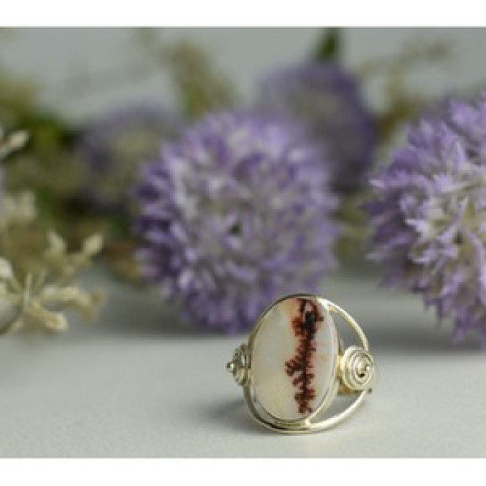 Vintage 925 Sterling Silver Moss Agate Ring Size 8