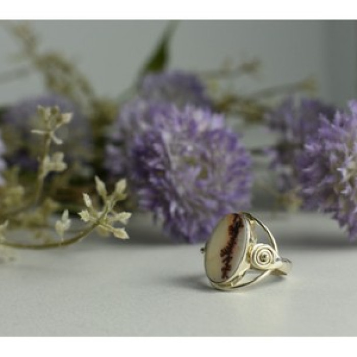 Vintage 925 Sterling Silver Moss Agate Ring Size 8