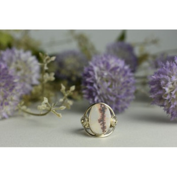 Vintage 925 Sterling Silver Moss Agate Ring Size 8