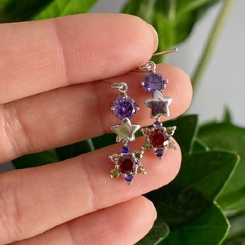 Dangle Earrings with Multicolor CZ  