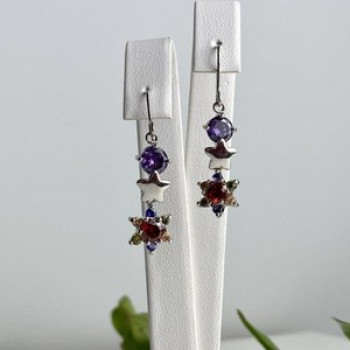 Dangle Earrings with Multicolor CZ  