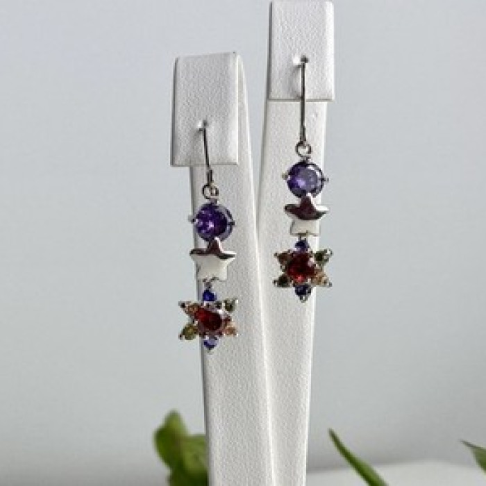Dangle Earrings with Multicolor CZ  