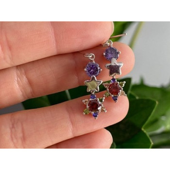 Dangle Earrings with Multicolor CZ  