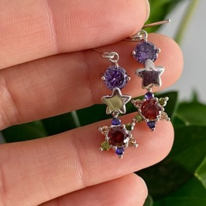 Dangle Earrings with Multicolor CZ  